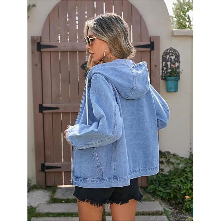 Damen Jeansjacke mit Kapuze, Reißverschluss und Oversize-Schnitt Drune