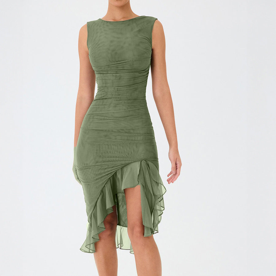 Damen Elegantes Kleid mit Rüschendetails und figurbetontem Schnitt Drune