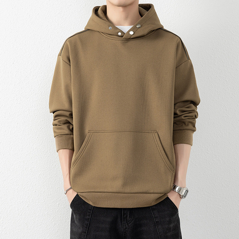 Herren Oversize-Kapuzenpullover mit Kängurutasche & Druckknopf-Hals Drune