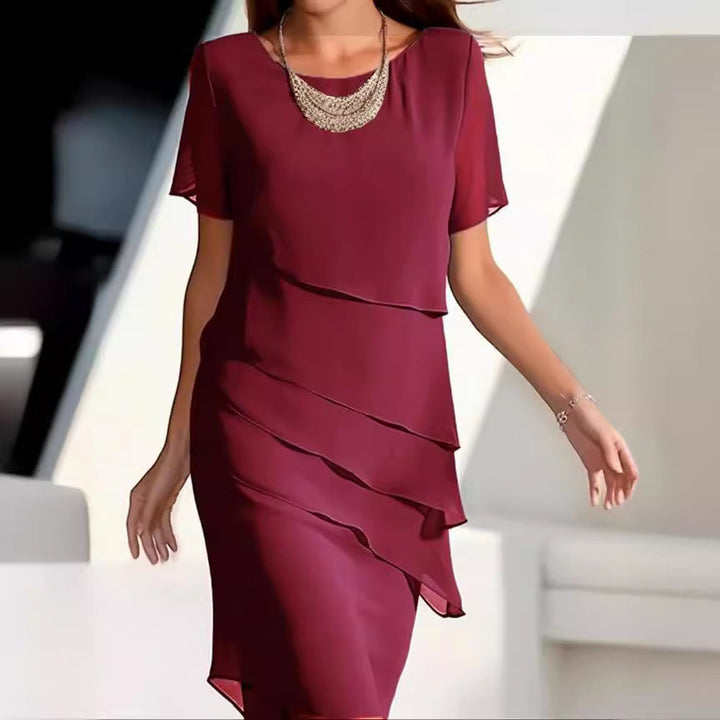 Damen elegantes Wickelkleid mit Schichten Drune