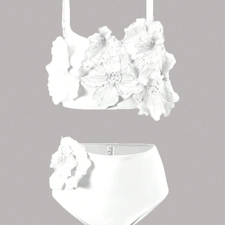 Damen Zweiteiliges Bikini-Set mit floralem Design und hochgeschnittenem Slip Drune