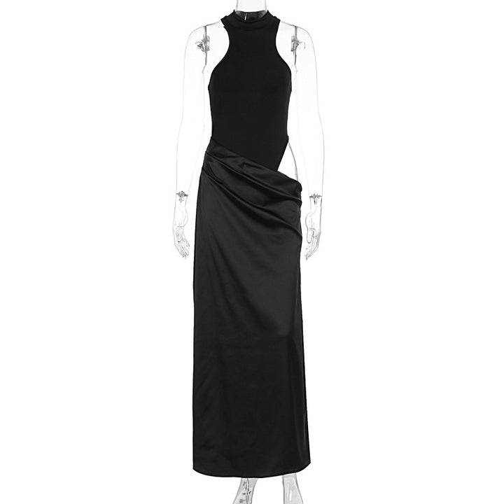 Damen Elegantes Maxikleid mit figurformendem Halterneck und drapiertem Rock Drune