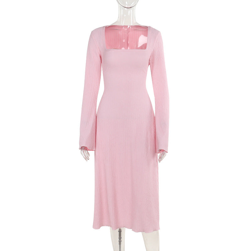 Damen elegantes Maxikleid mit tiefem V-Ausschnitt und schwingendem Rock Drune