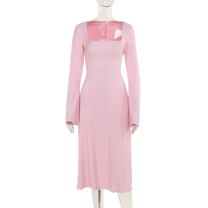Damen elegantes Maxikleid mit tiefem V-Ausschnitt und schwingendem Rock Drune