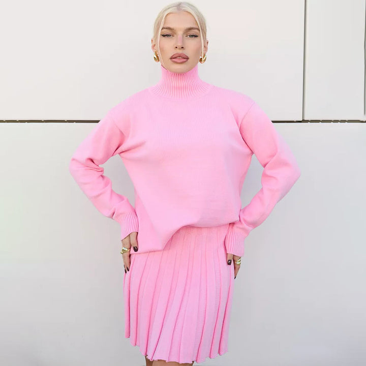 Damen Modischer Rollkragenpullover mit Faltenrock Drune