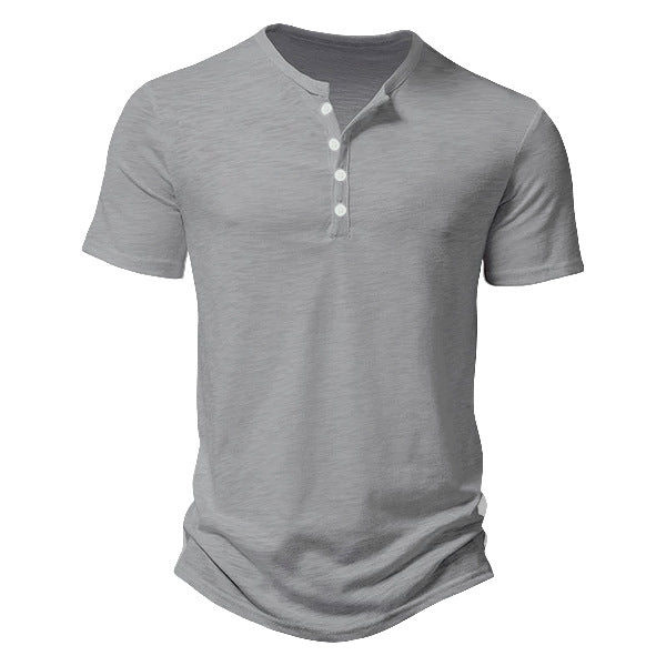 Herren nan Kurzarmshirt im Henleystil aus Slub-Baumwolljersey mit kurzer Knopfleiste Drune