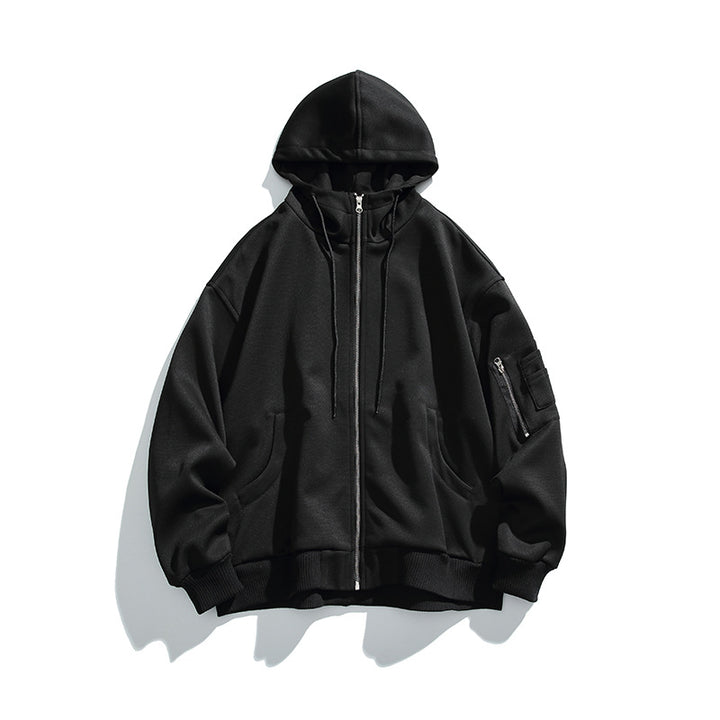 Unisex Oversize-Kapuzenjacke mit Frontreißverschluss, Ärmeltasche und geripptem Saum Drune