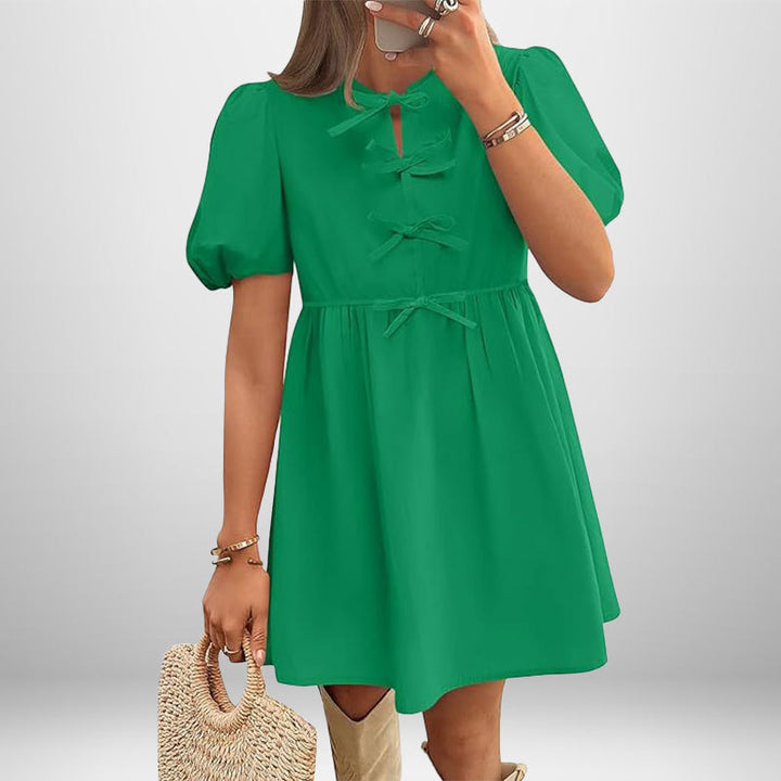 Damen Kurzkleid mit Puffärmeln und liebevollen Schleifendetails Drune