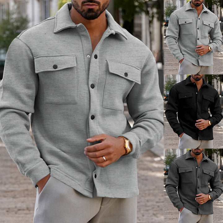 Herren nan schwere Baumwoll-Übergangsjacke im Shacket-Stil mit Druckknöpfen und Pattentaschen Drune