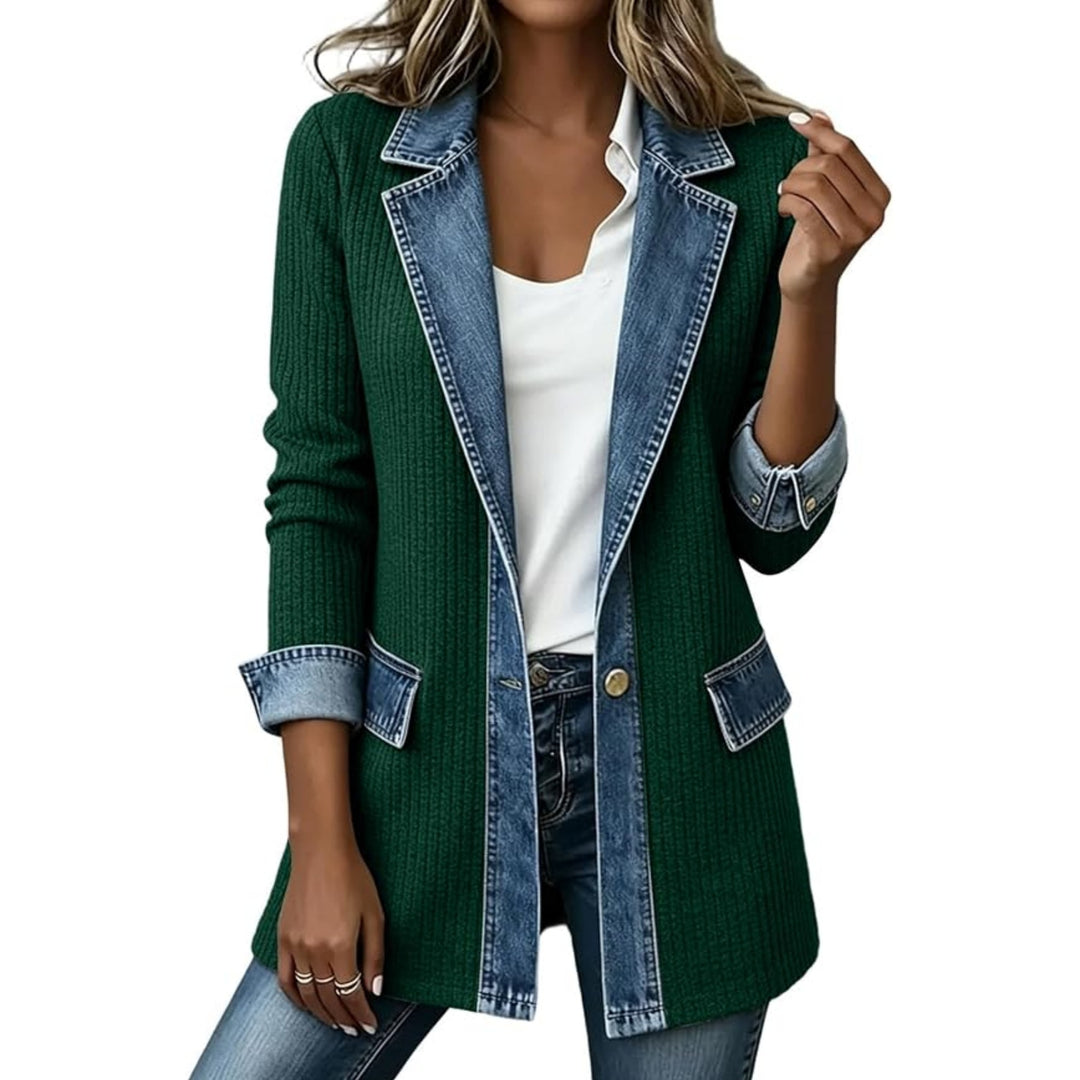 Damen Strickblazer mit Jeansbesatz und Reverskragen Drune