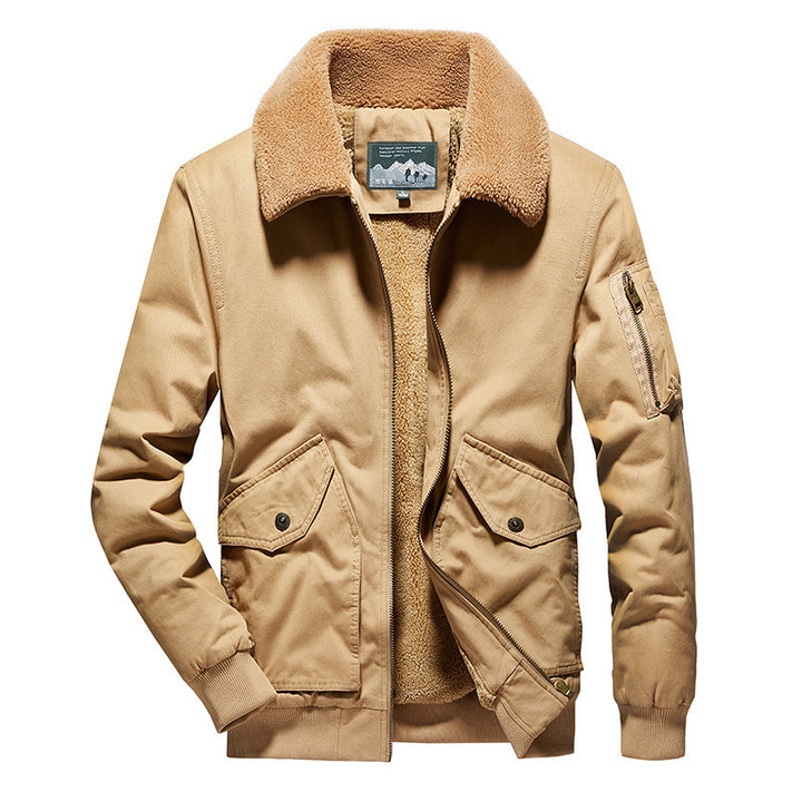 Herren Pilotenblouson mit Sherpa-Kragen, wärmender Teddyfutter-Innenlage und Utility‑Taschen Drune