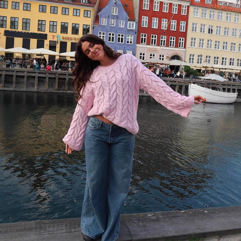 Damen modischer Strickpullover mit romantischem Zopfdesign Drune