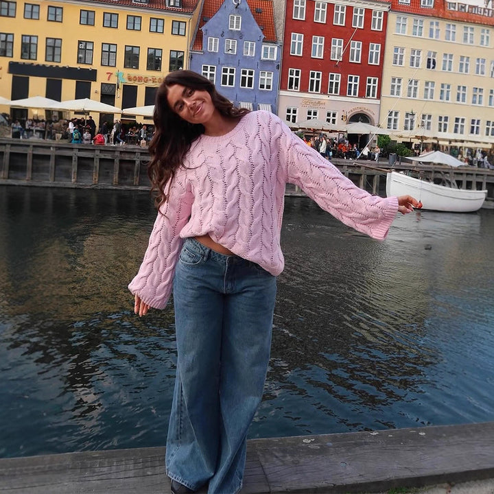 Damen modischer Strickpullover mit romantischem Zopfdesign Drune
