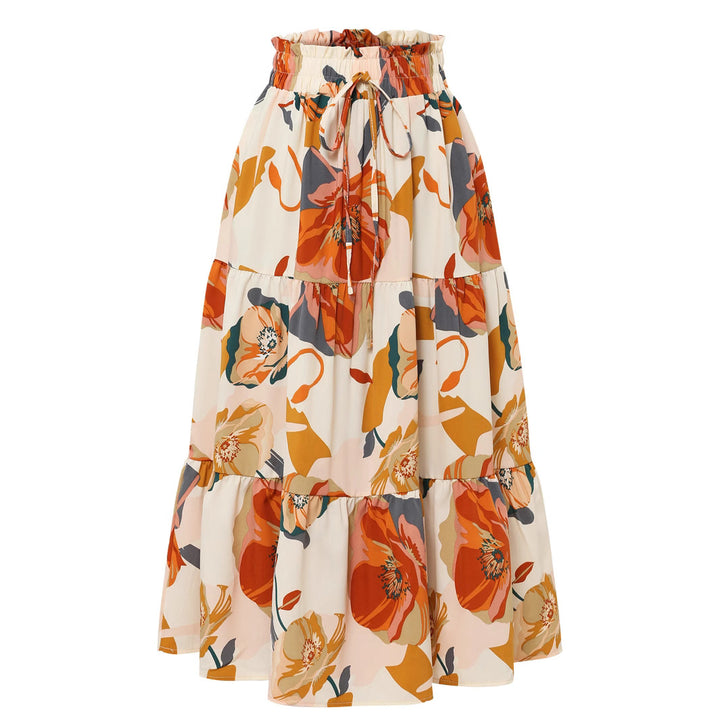 Damen Maxirock mit voluminösen Rüschen und floralem Print Drune