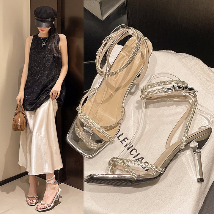 Damen transparente High Heels Sandalen mit funkelnden Strass-Akzenten Drune