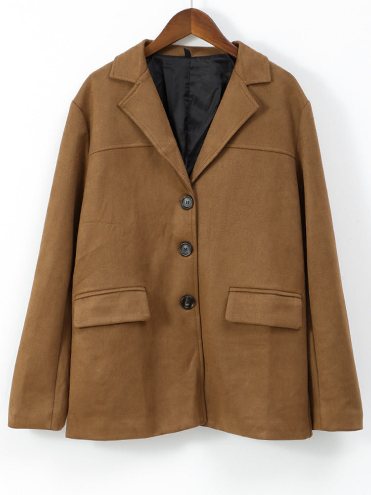 Damen Langer Doppelreihiger Trenchcoat aus Veloursleder-Optik mit Taillengürtel Drune