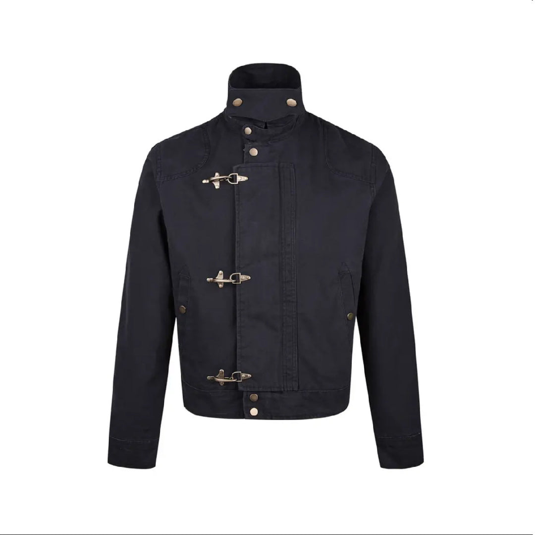 Herren modische Kurzjacke mit innovativen Schnallen und praktischem hochgeschlossenem Kragen Drune