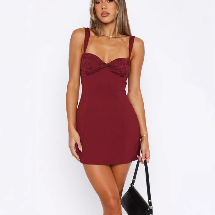 Damen Bodycon Kleid mit elegantem Spitzenoberteil und verführerischem Ausschnitt Drune