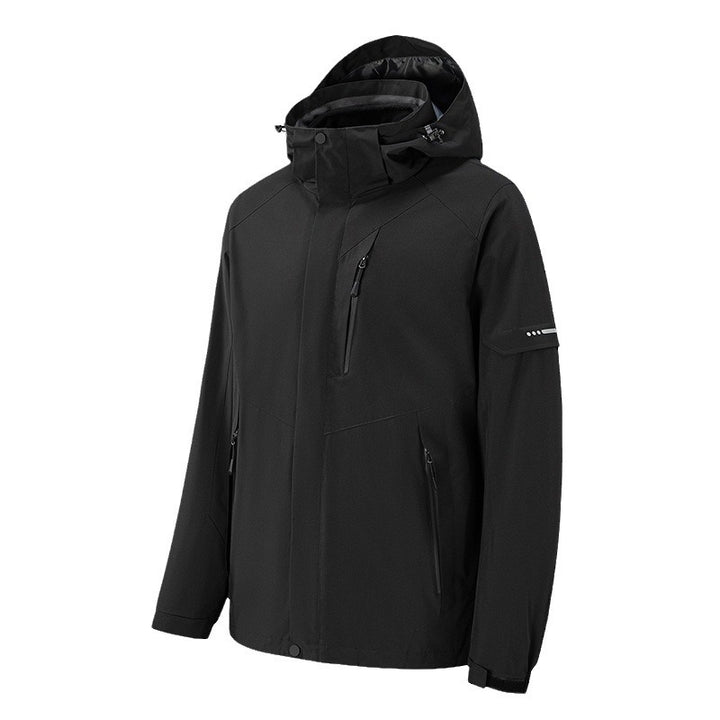 Herren wasserdichte dreilagige Softshell-Outdoorjacke mit verstellbarer Kapuze und verschweißten Reißverschlüssen Drune