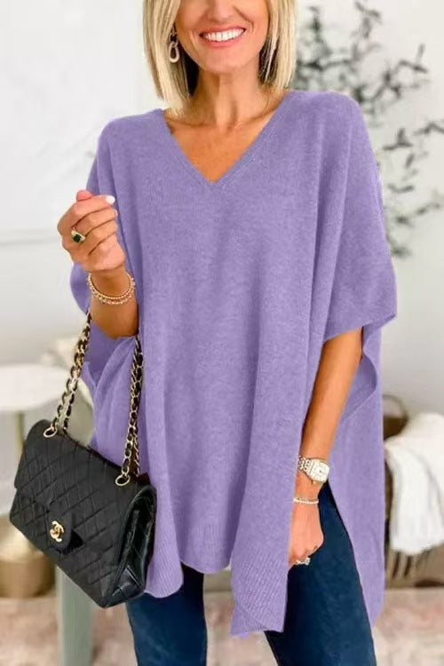 Damen Strickponcho mit V-Ausschnitt und lässigem Schnitt Drune