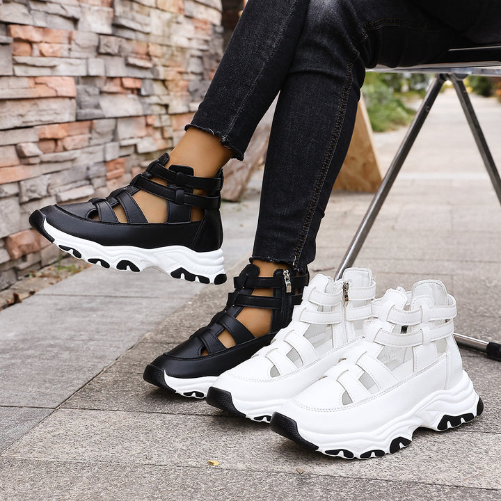 Damen  Keil-Sneaker-Sandalette mit Cut-Out Riemen, seitlichem Reißverschluss und profilierter Plateausohle Drune