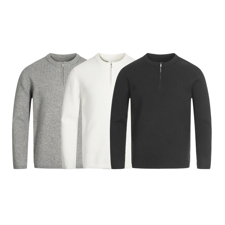 Unisex Rippstrick-Halbzip-Pullover mit schmaler Silhouette und Troyerkragen Drune