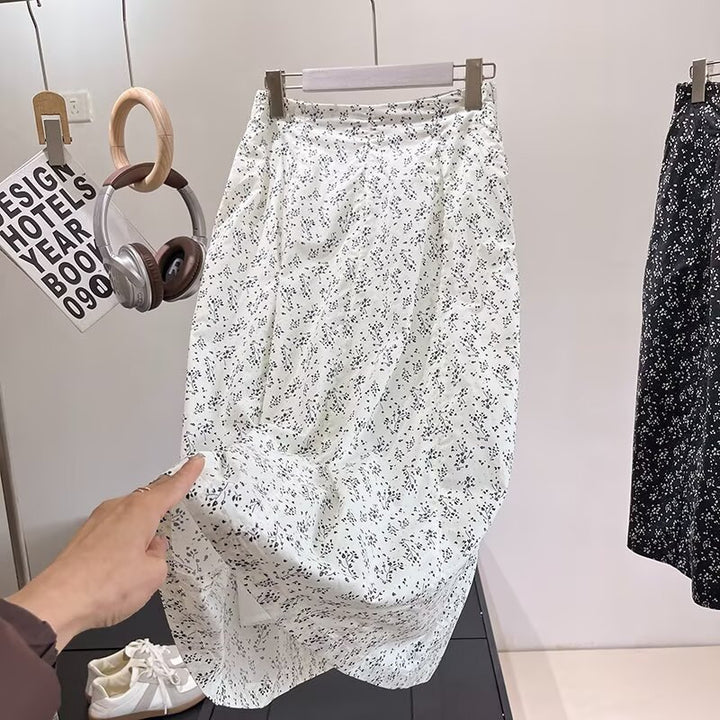Damen Midirock mit floralem Muster und elastischem Bund Drune