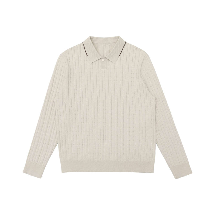 Herren Zopfstrick-Polokragenpullover mit halber Knopfleiste Drune
