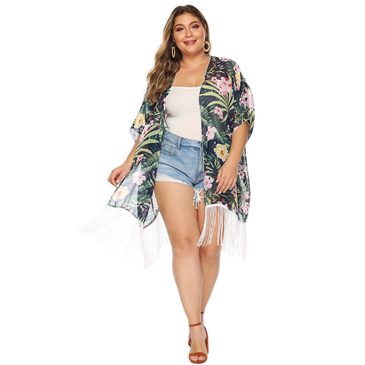 Damen luftiger Strandkimono mit fransigen Akzenten Drune