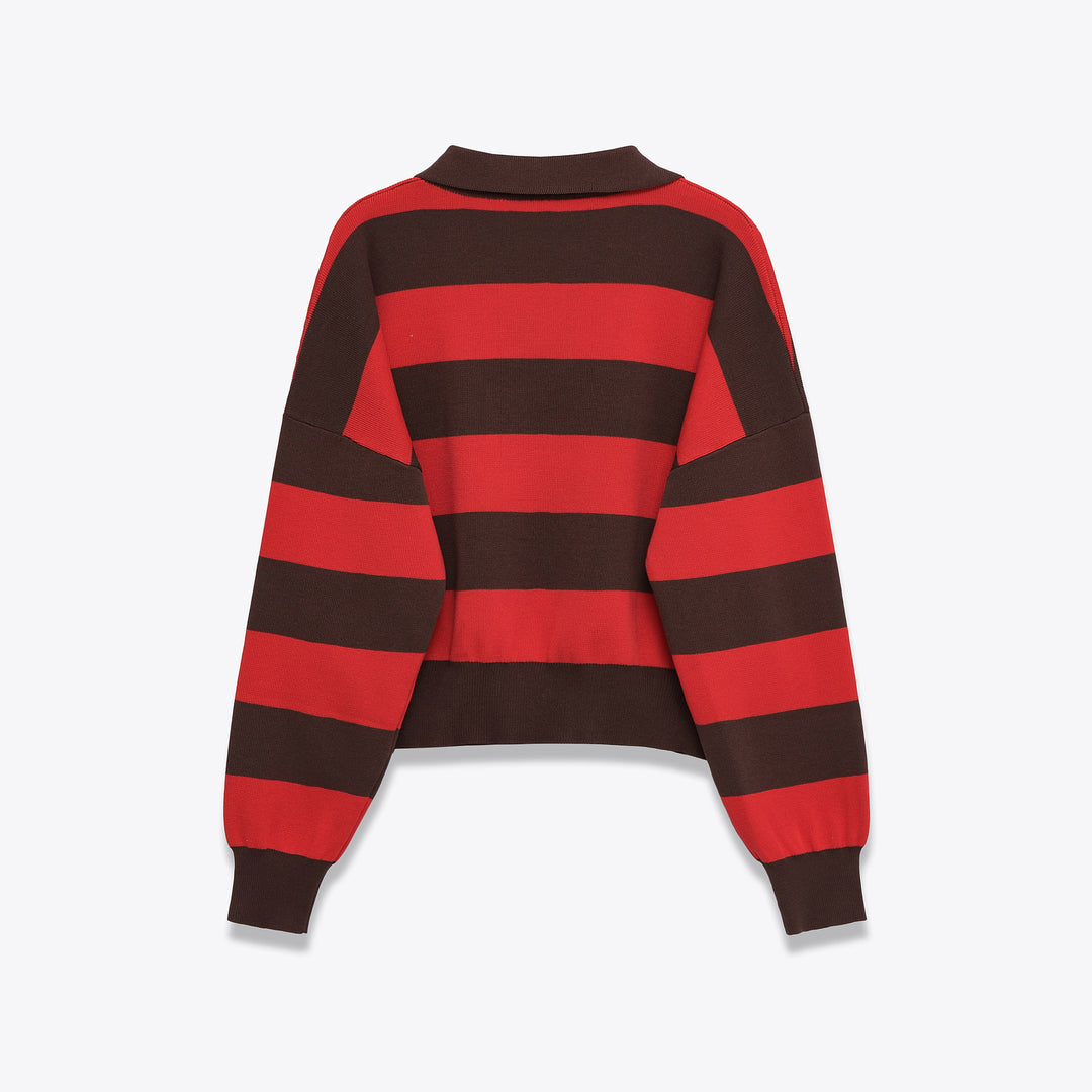 Damen Cropped Oversize Rugby-Pullover mit Polokragen und tiefem V‑Ausschnitt Drune