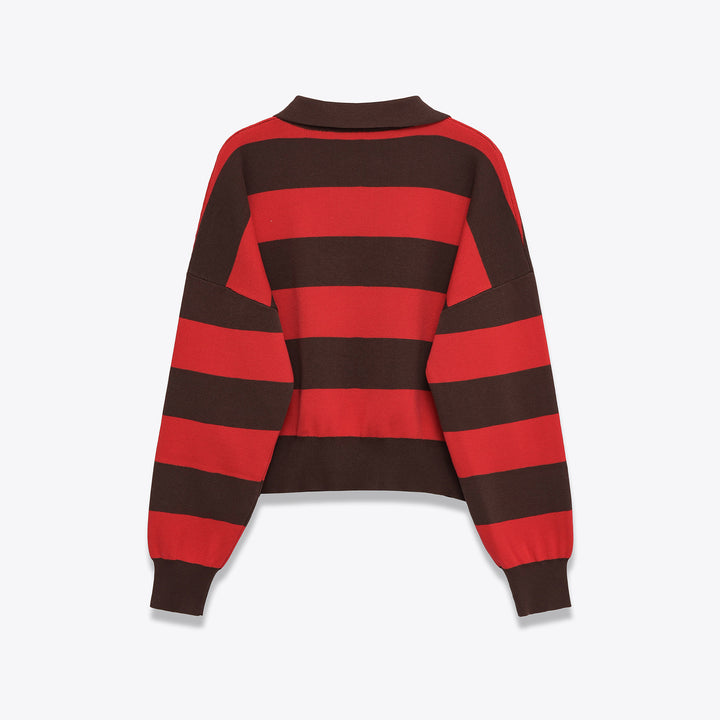 Damen Cropped Oversize Rugby-Pullover mit Polokragen und tiefem V‑Ausschnitt Drune
