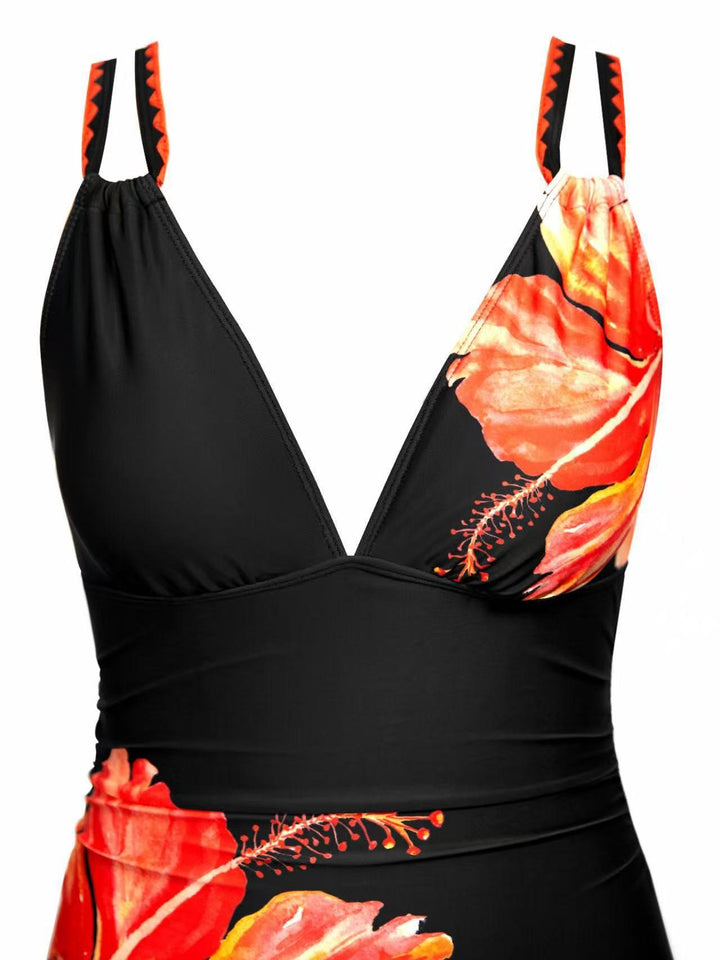 Damen Eleganter Badeanzug mit Blumenapplikationen Drune