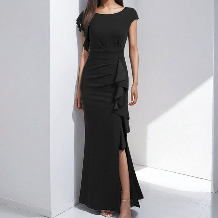 Damen elegantes Maxikleid mit Rüschendetails und seitlichem Schlitz Drune