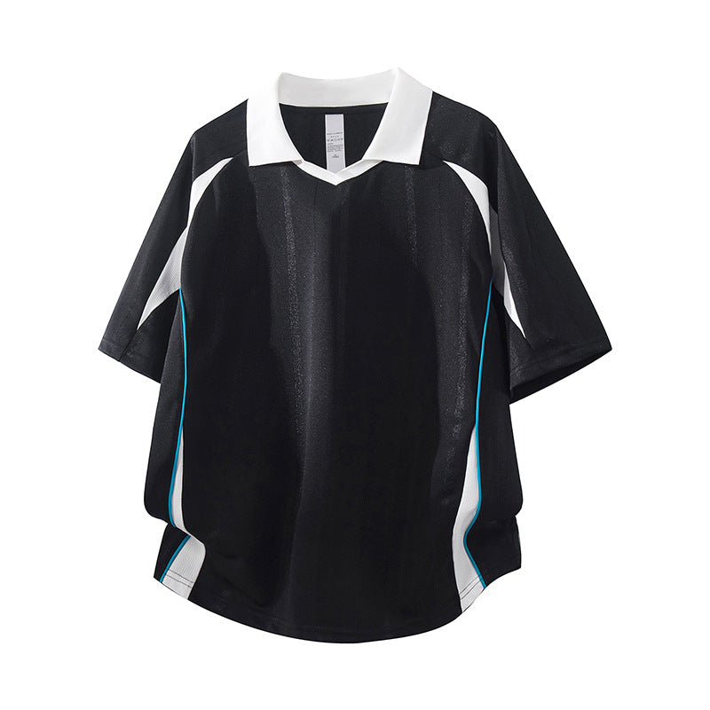 Herren Sportives Oversize-Poloshirt mit V-Ausschnitt, Kontrastpaspeln und atmungsaktivem Material Drune
