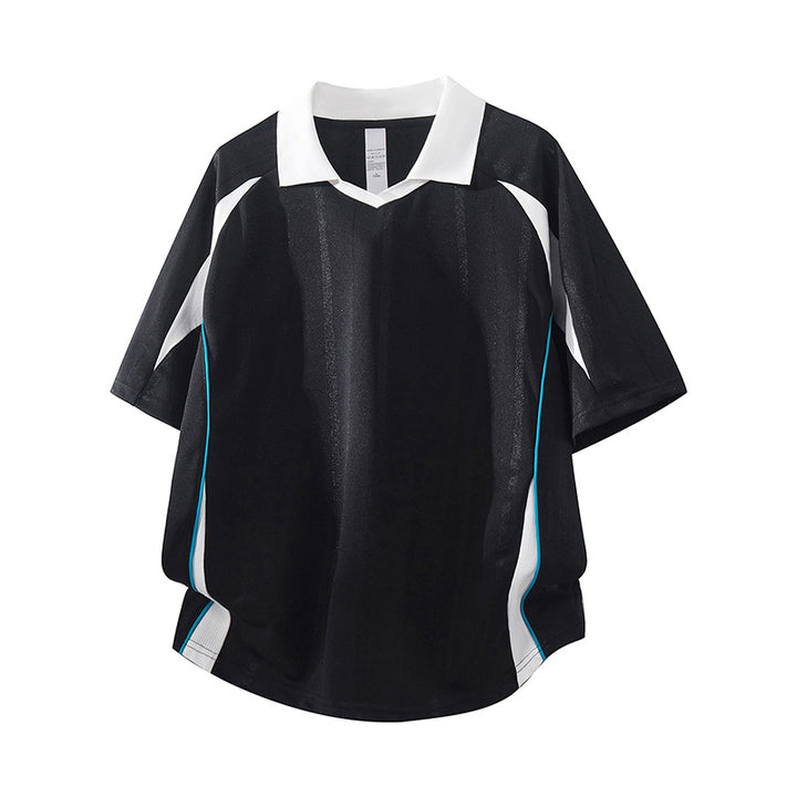 Herren Sportives Oversize-Poloshirt mit V-Ausschnitt, Kontrastpaspeln und atmungsaktivem Material Drune