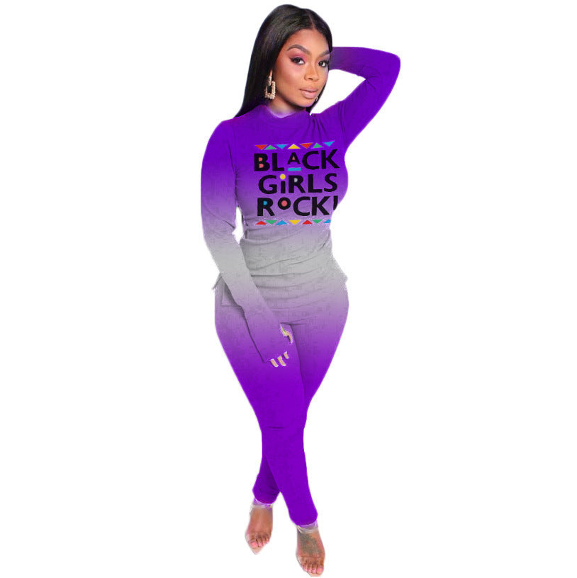 Damen Zweiteiliges Lounge-Set mit Statement-Print, Langarmshirt und Highwaist-Leggings Drune