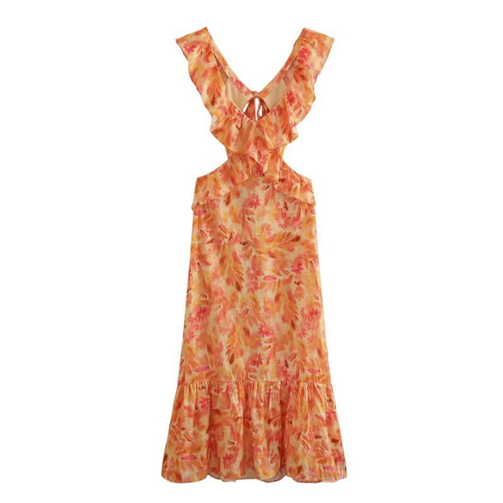 Damen Maxikleid mit weichem V-Ausschnitt und verspieltem Volant Drune