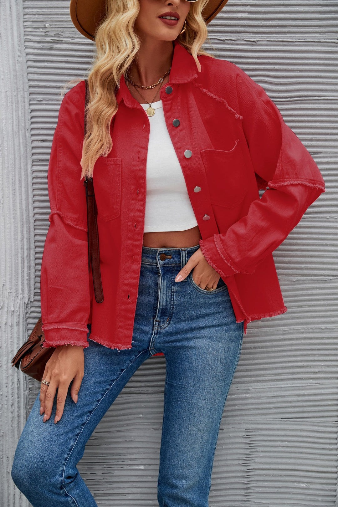 Damen Denimjacke mit lässigem Schnitt und fransigen Details Drune