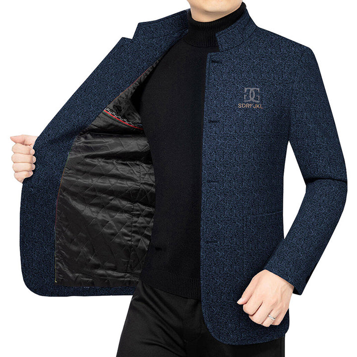 Herren Moderner Stehkragen-Blazer im Travel-Stil mit wattierter Innenfütterung Drune