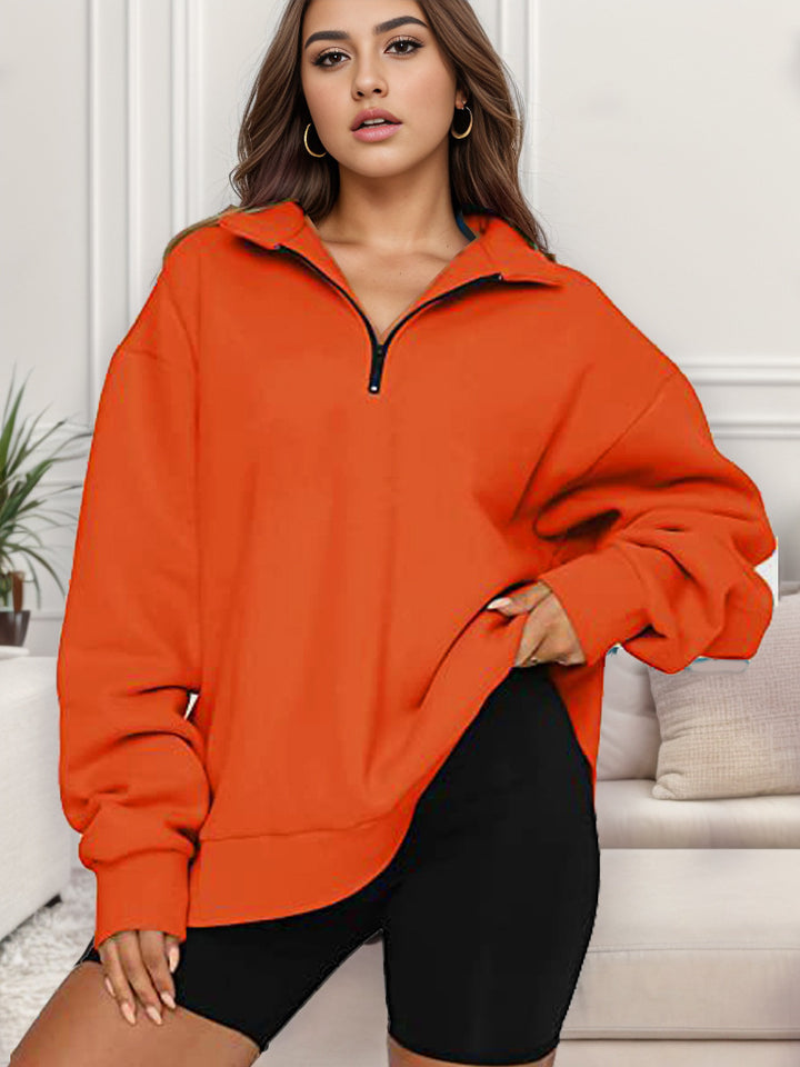Damen nan übergroßes Sweatshirt mit Halbreißverschluss und Stehkragen Drune