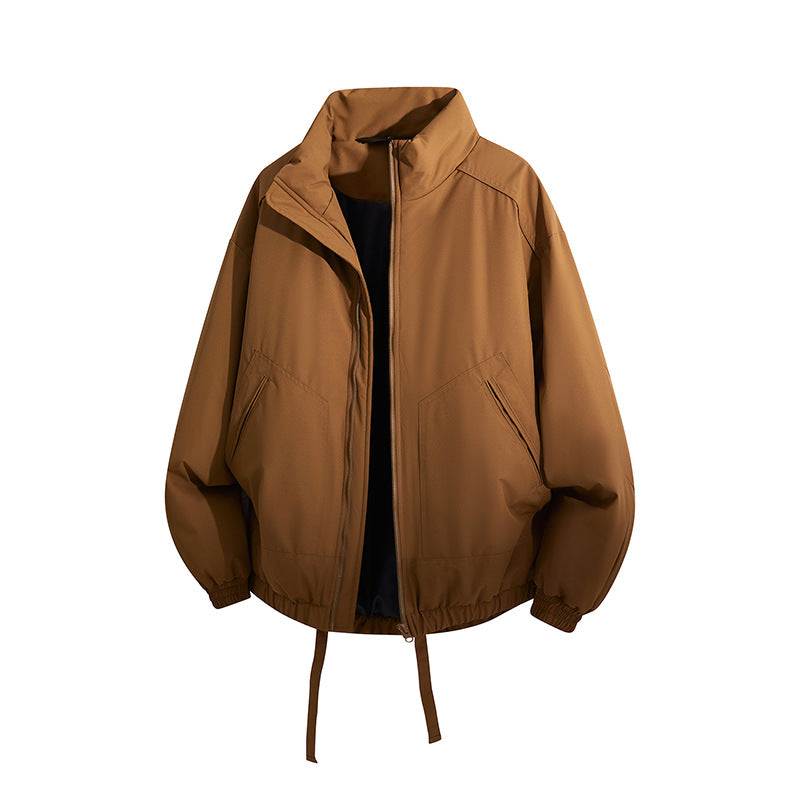 Herren Übergroße Windbreaker-Bomberjacke mit Kordelzug und Stehkragen Drune
