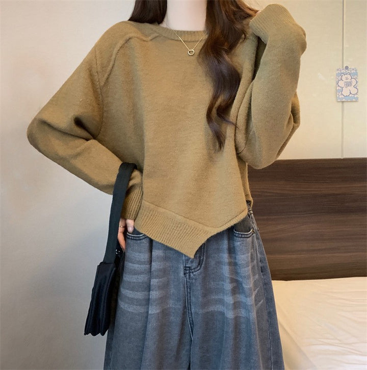 Damen lässiger Strickpullover mit überschnittenen Schultern und feiner Struktur Drune
