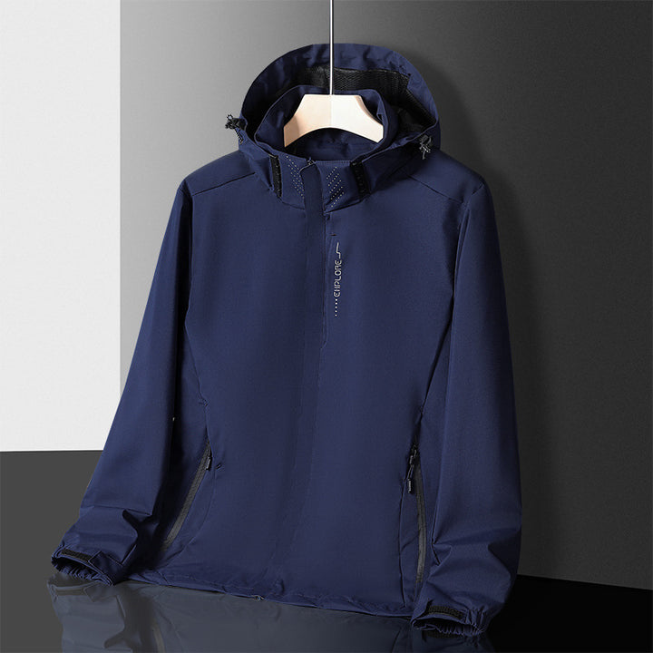 Herren leichter wasserdichter Softshell‑Hoodie mit Kapuze und Tarn‑Hex‑Alloverprint Drune