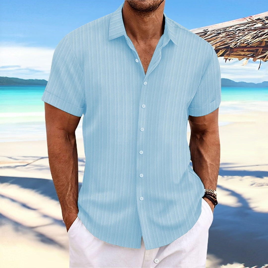 Herren Kurzarm gestreiftes lässiges Button-Up Hemd Drune