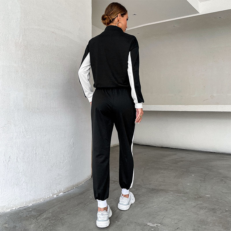 Damen Sportives Crop-Trainingsset mit Half‑Zip, Kontraststreifen & Tunnelzughose Drune