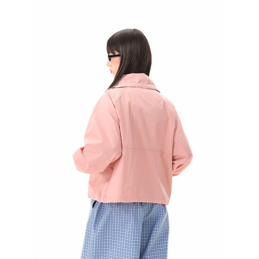 Damen Leichte Cropped Übergangsjacke mit hohem Stehkragen und Reißverschlusstaschen Drune