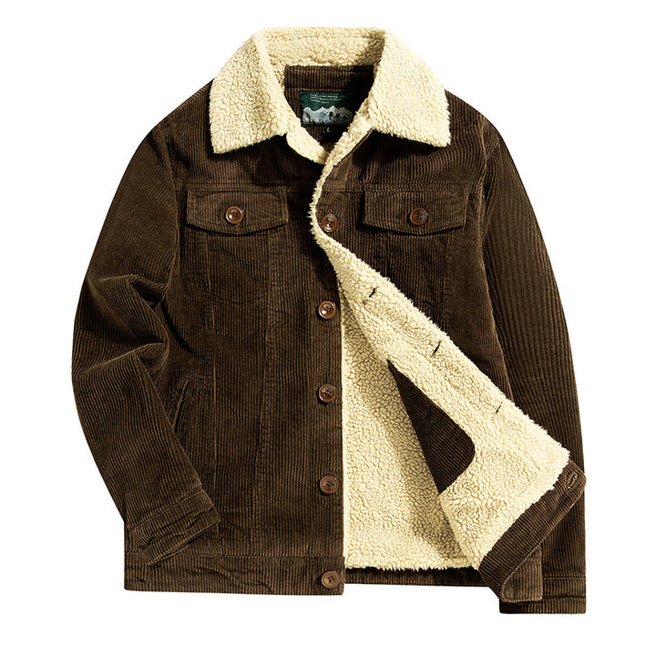 Herren Cord-Truckerjacke mit durchgehendem Teddyfutter und Brustpattentaschen Drune