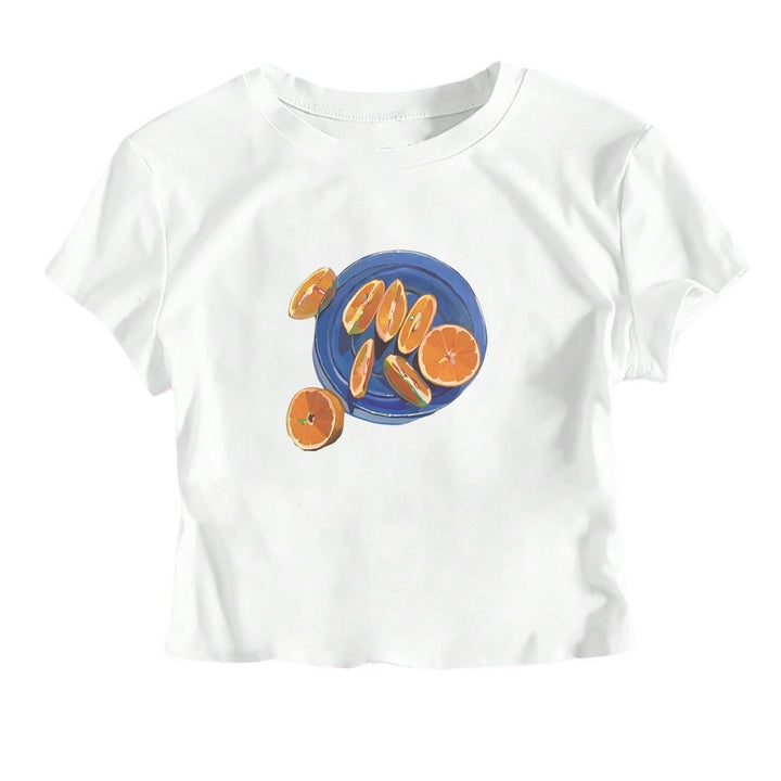 Damen Crop-T-Shirt mit fruchtigem Design und lässigem Schnitt Drune
