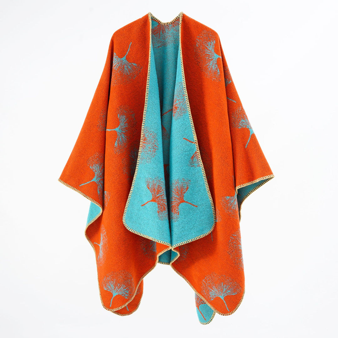 Damen Reversibler Wollmix‑Poncho mit Pusteblumen‑Jacquard und feiner Kettelkante Drune