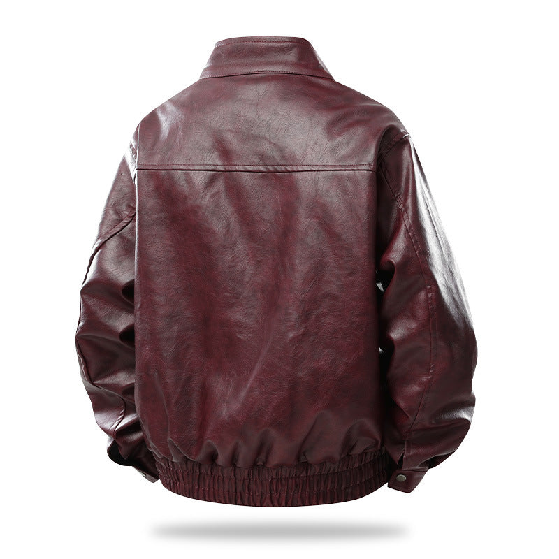 Herren Modern geschnittene Kunstleder-Fliegerjacke mit Stehkragen, Reißverschluss und elastischem Saum Drune